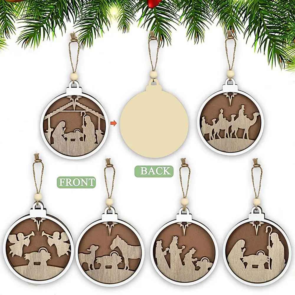 Ideas For Christmas Trees, Nativity Scene Pendant Wooden Hollow Pendant Decor Lovely, Christian Christmas Ornaments DCLAF35